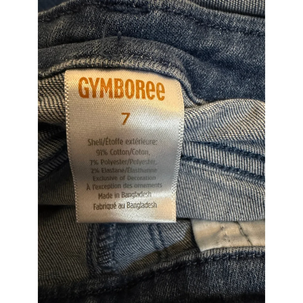 Gymboree Girls Denim Short Overalls Size 7 Space Rocket Planet Embroidered